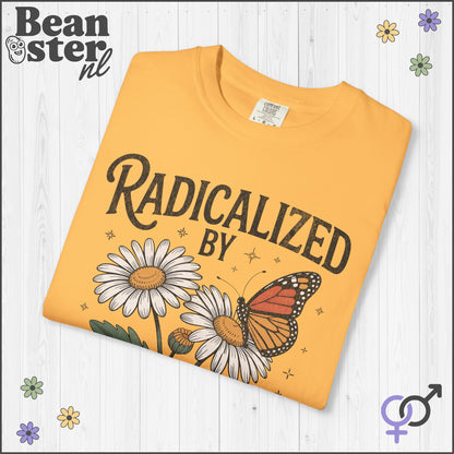 Radicalized by Basic Decency T-Shirt – Floral Butterfly Tee