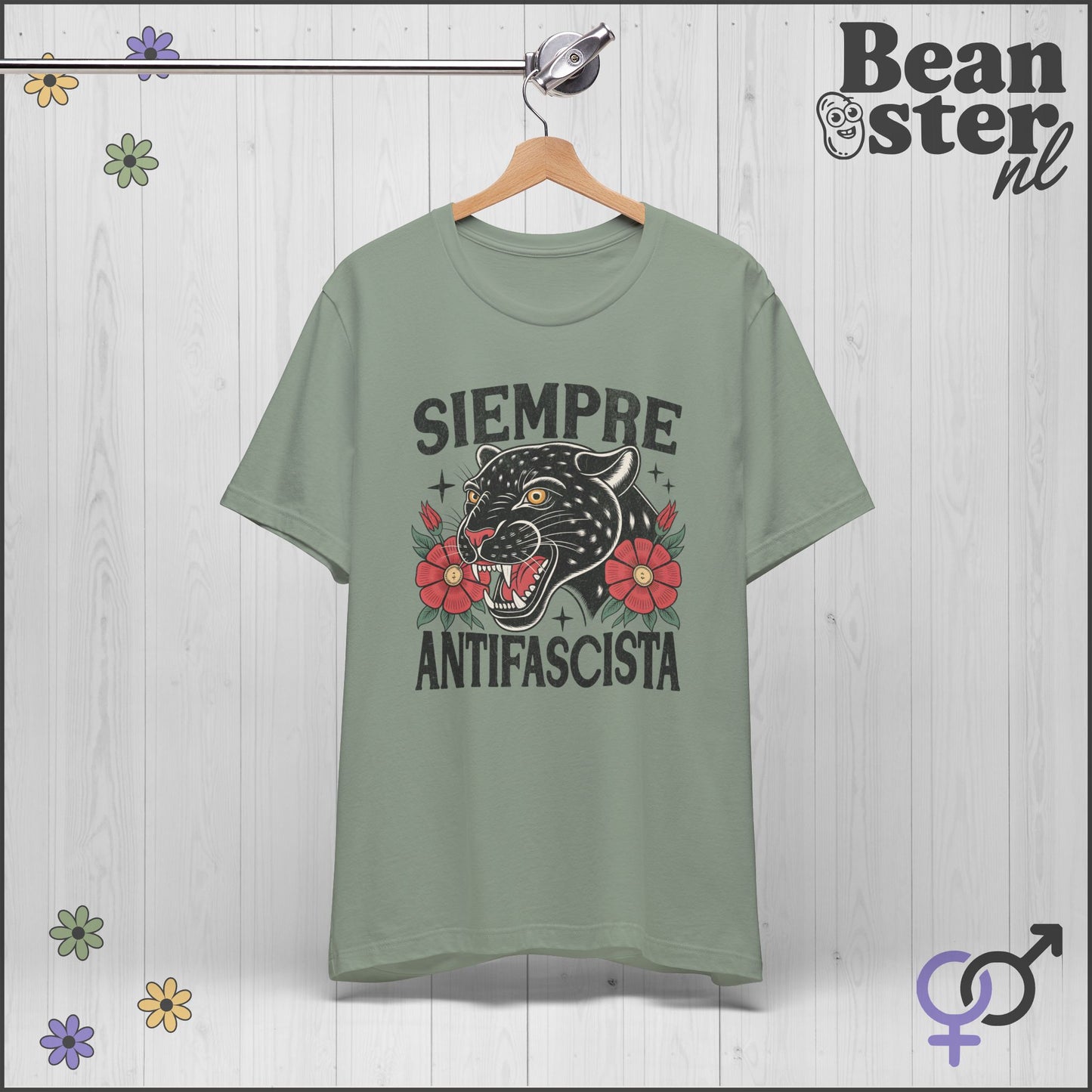 Floral Black Panther Shirt – Siempre Antifascista Tee 🌹