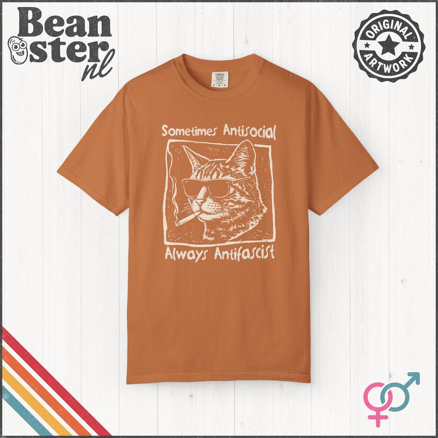 Sometimes Antisocial Always Antifascist Cat T-Shirt