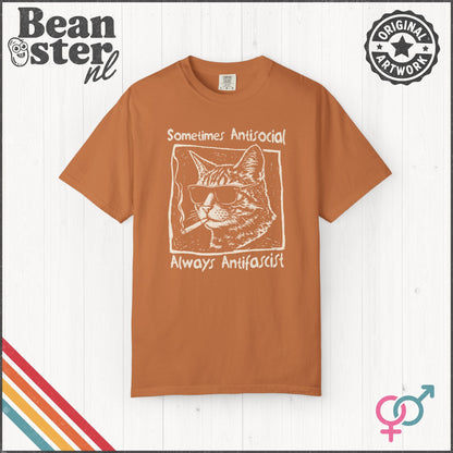 Sometimes Antisocial Always Antifascist Cat T-Shirt