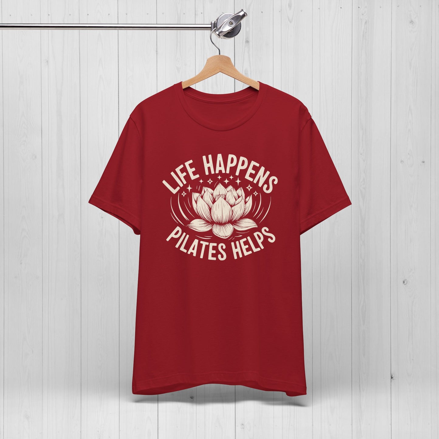 Life Happens Pilates Helps Shirt – Yoga Tee with Lotus
