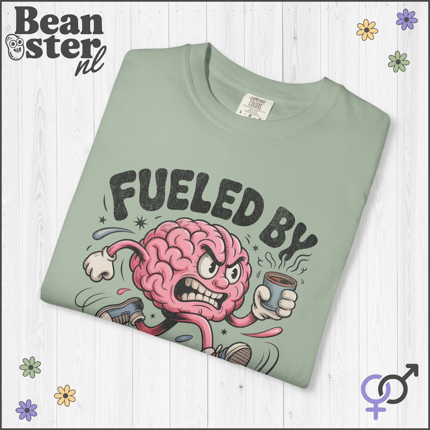 Fueled By Caffeine And Rage Funny Cartoon Brain Shirt