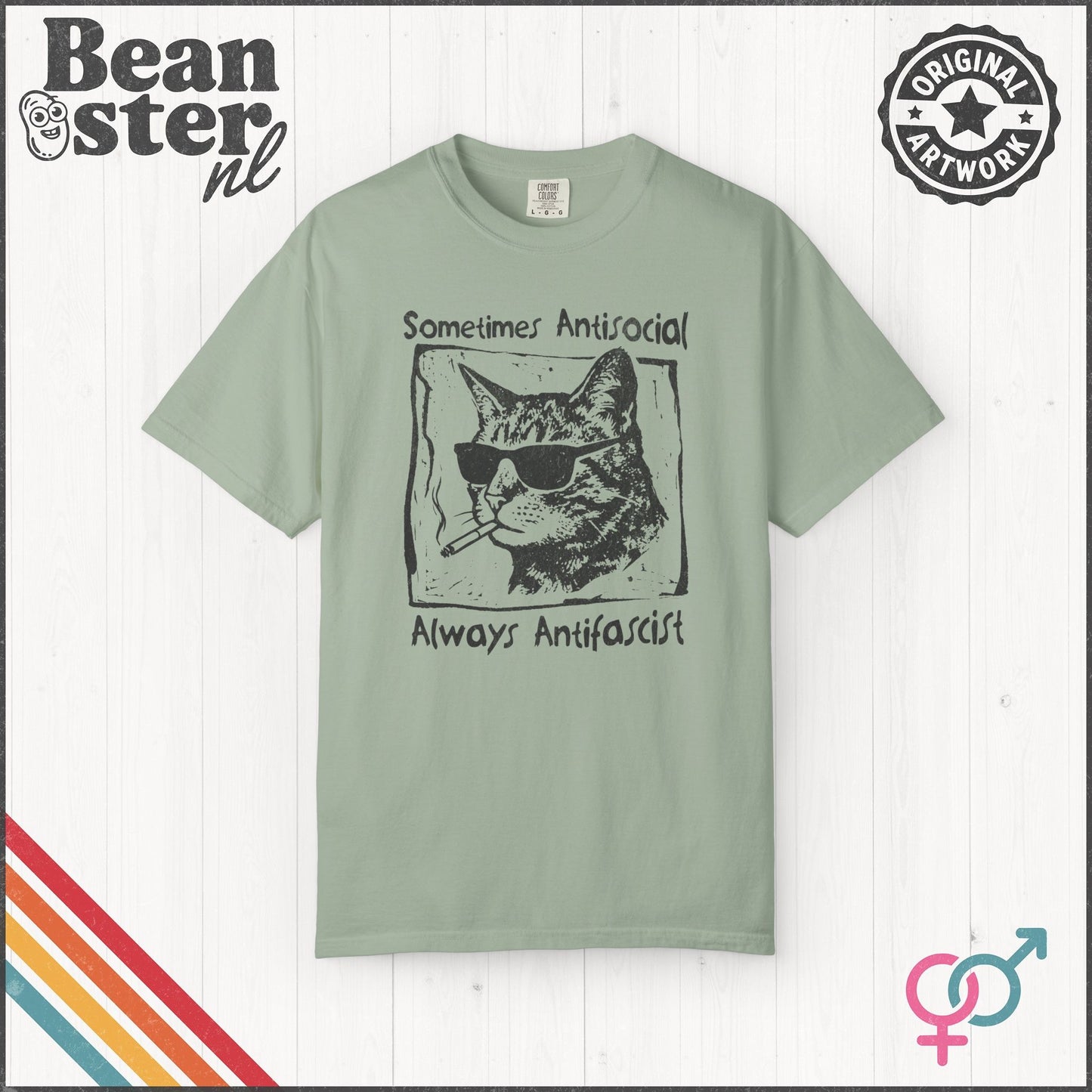 Sometimes Antisocial Always Antifascist Cat T-Shirt