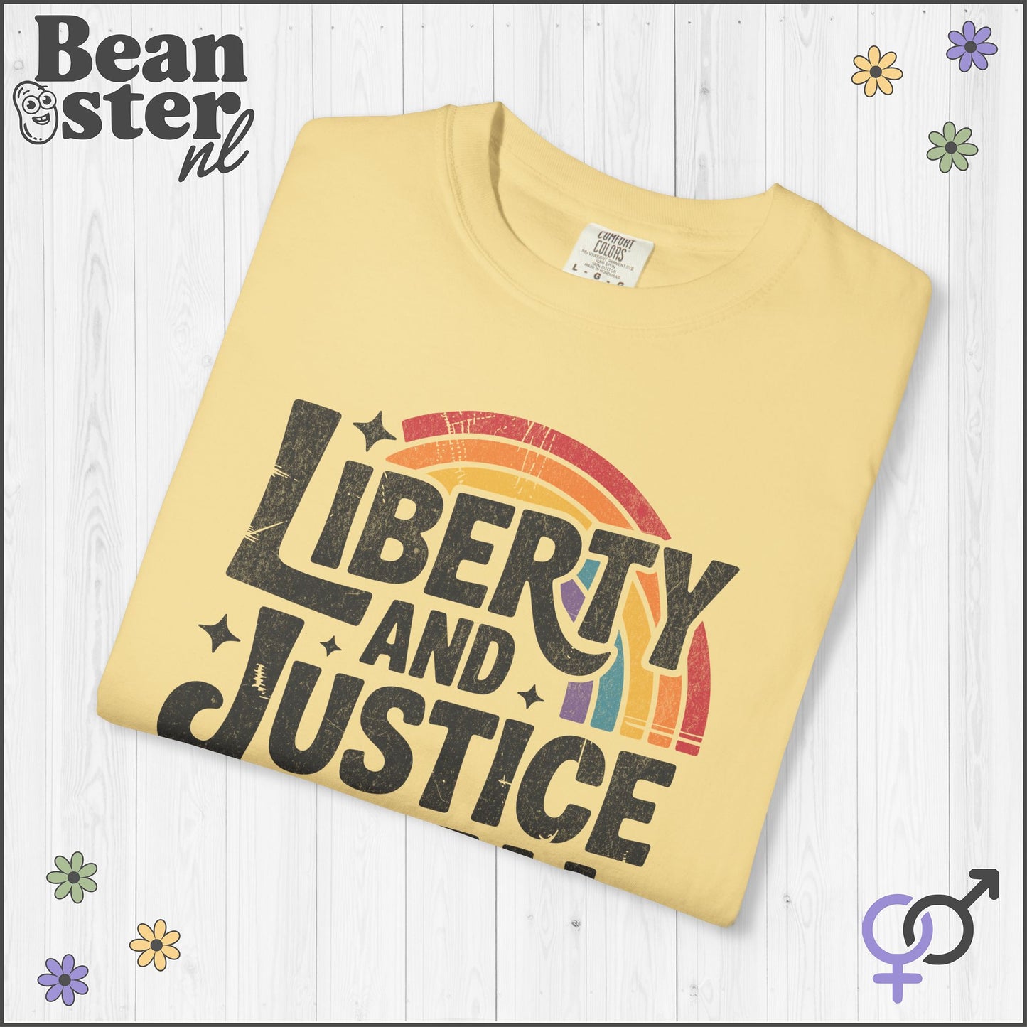 Liberty And Justice For All Retro Rainbow Activist Tee