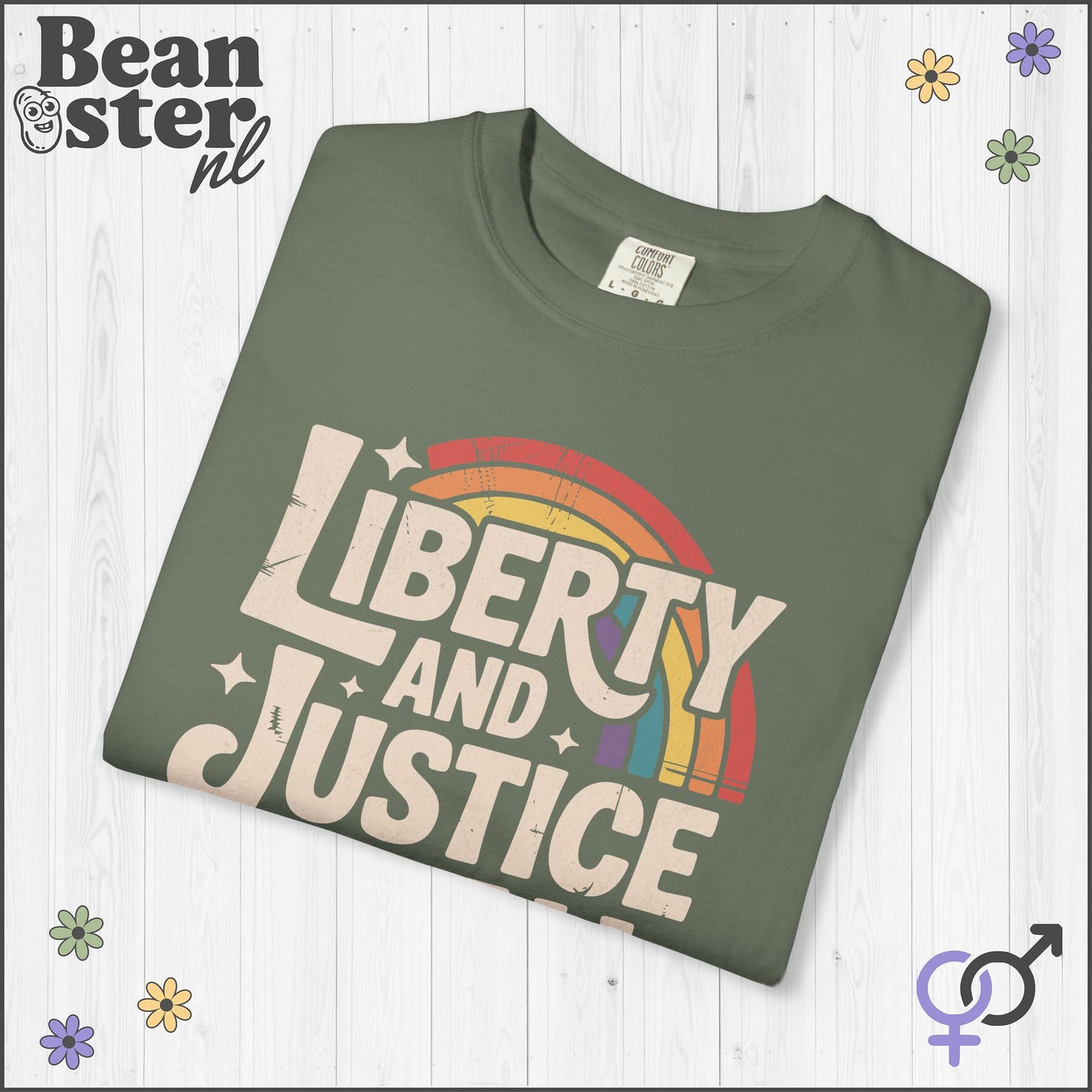 Liberty And Justice For All Retro Rainbow Activist Tee