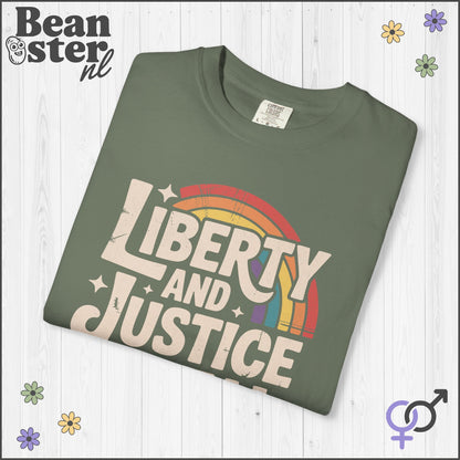 Liberty And Justice For All Retro Rainbow Activist Tee