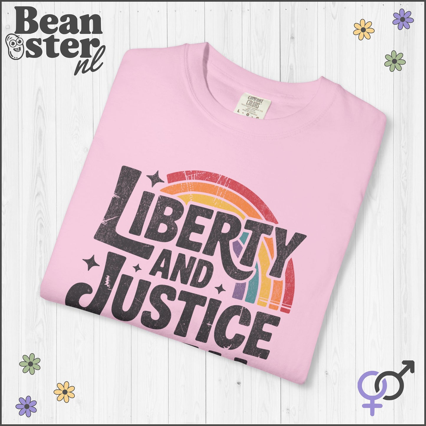Liberty And Justice For All Retro Rainbow Activist Tee