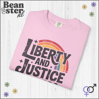 Liberty And Justice For All Retro Rainbow Activist Tee