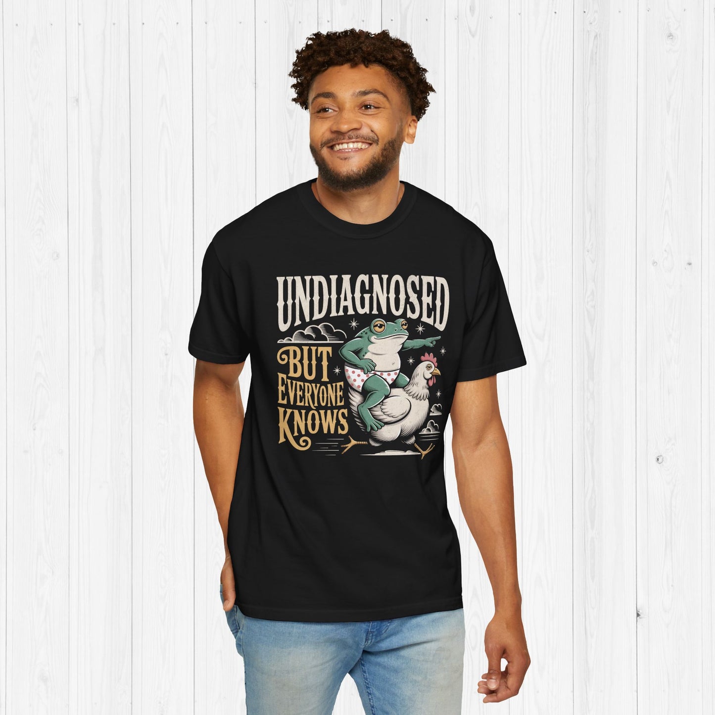 Undiagnosed But Everyone Knows Frog Riding Chicken Funny Tee