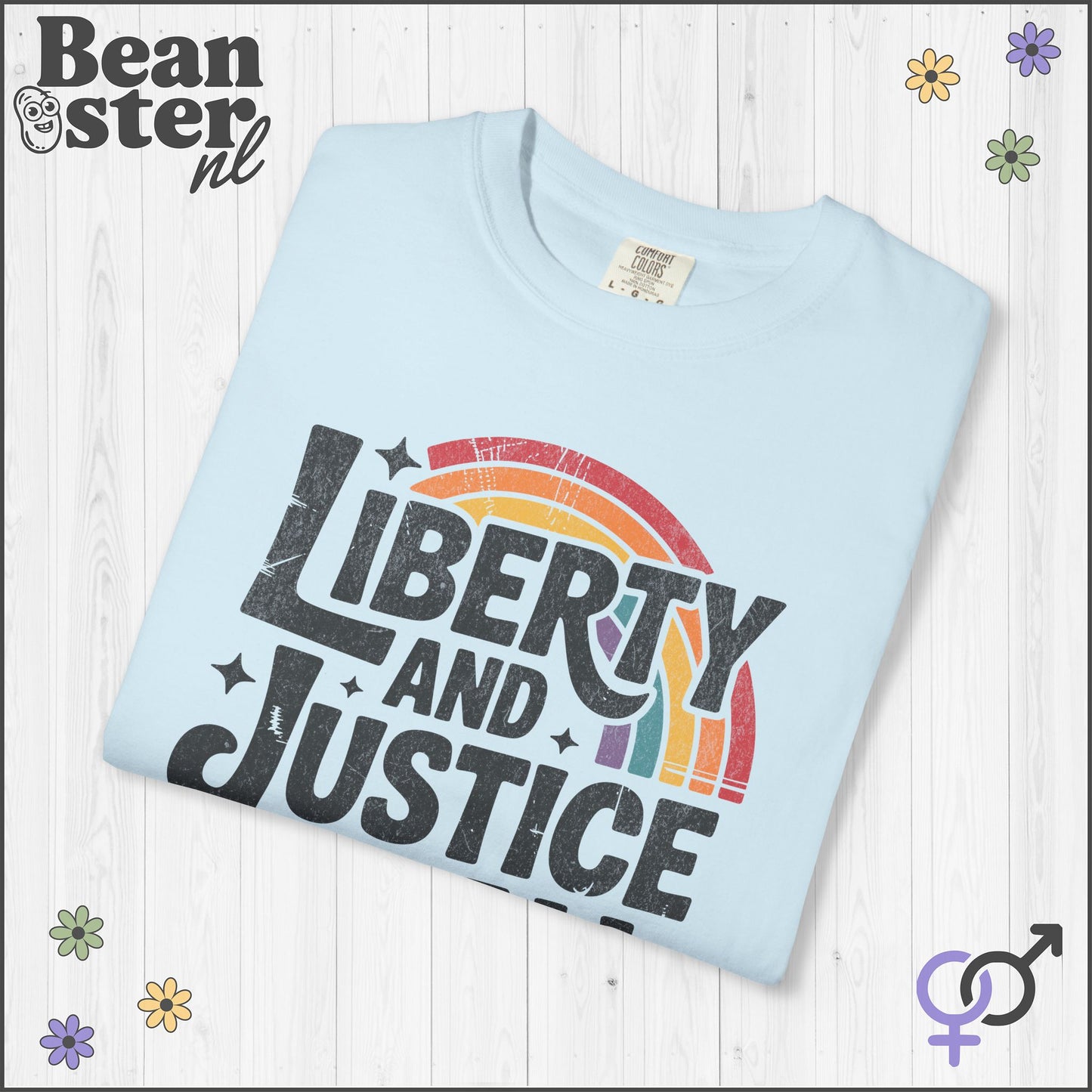 Liberty And Justice For All Retro Rainbow Activist Tee