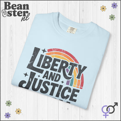 Liberty And Justice For All Retro Rainbow Activist Tee