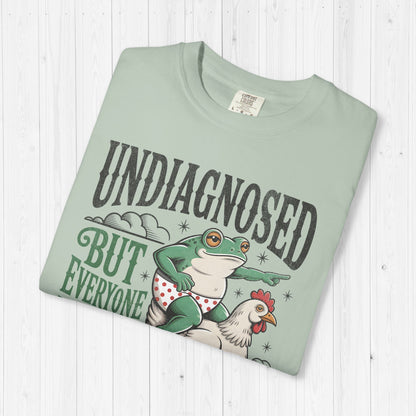 Undiagnosed But Everyone Knows Frog Riding Chicken Funny Tee