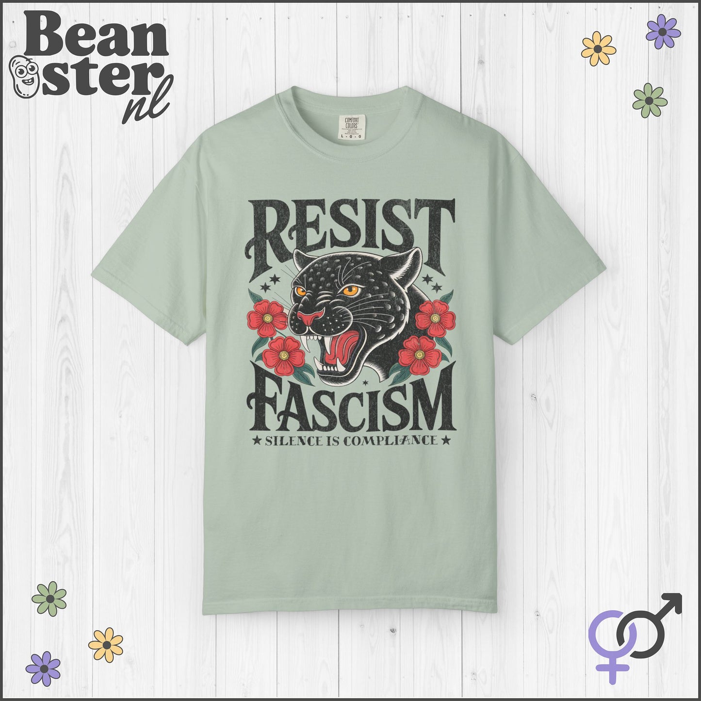 Resist Fascism Shirt – Retro Floral Panther