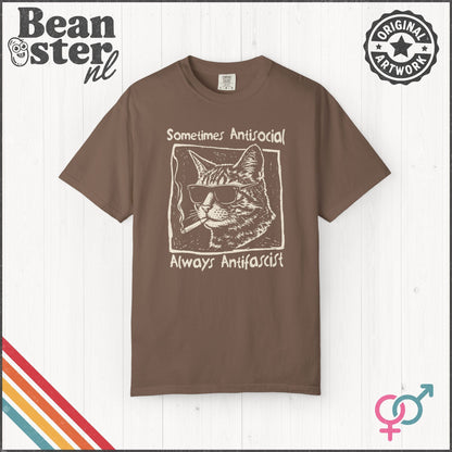 Sometimes Antisocial Always Antifascist Cat T-Shirt