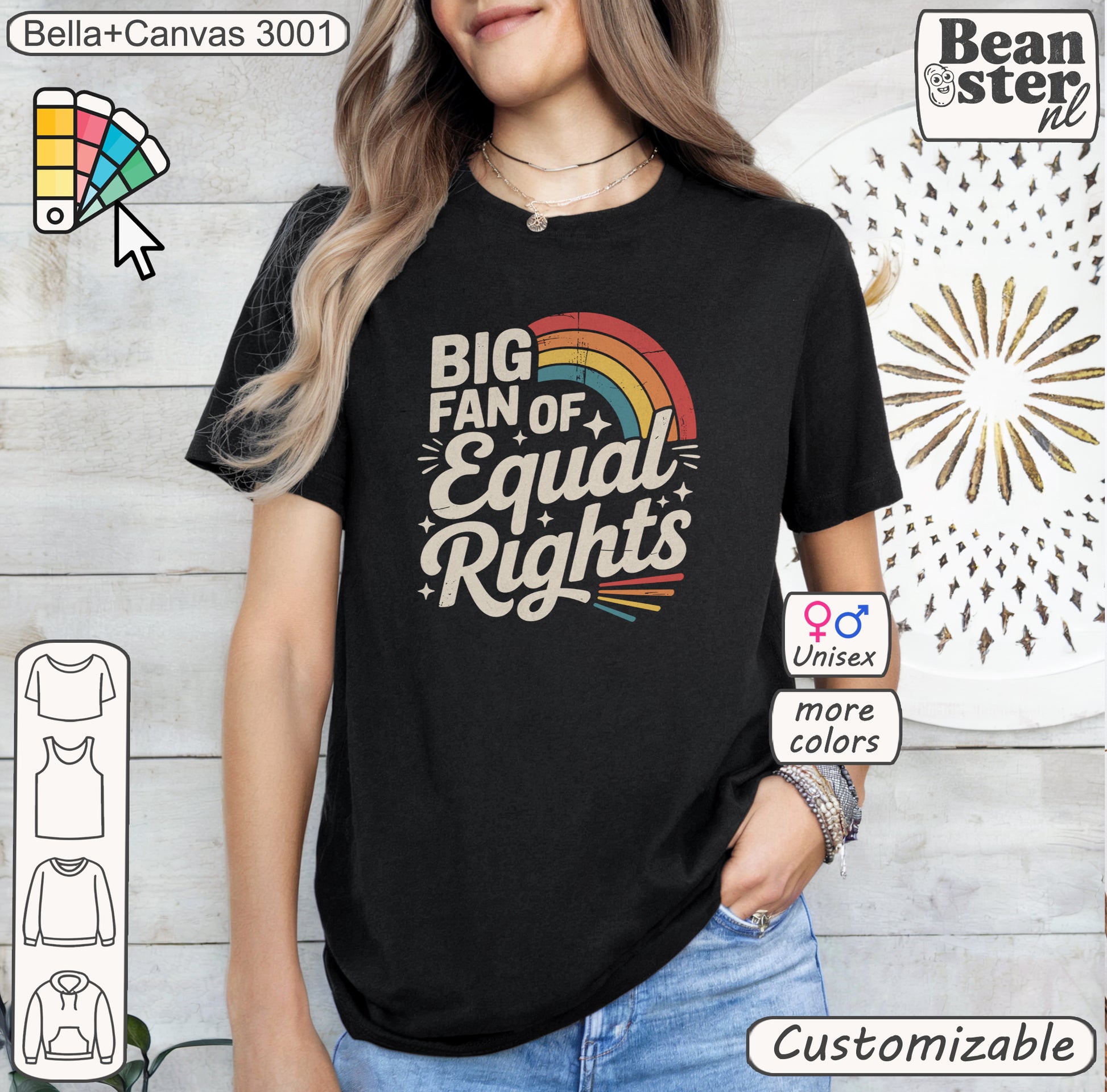 Big Fan of Equal Rights retro rainbow graphic t-shirt