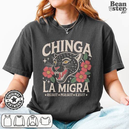 Chinga La Migra Shirt – Vintage Panther Floral Protest Tee