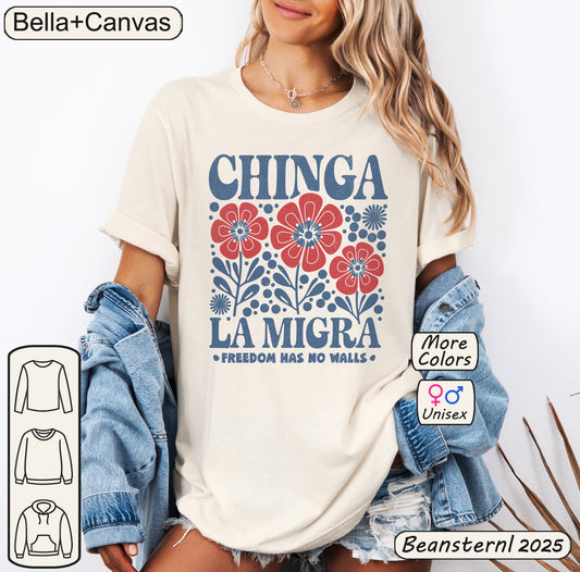 Chinga La Migra T-Shirt – Retro Floral Black Cat Protest Tee