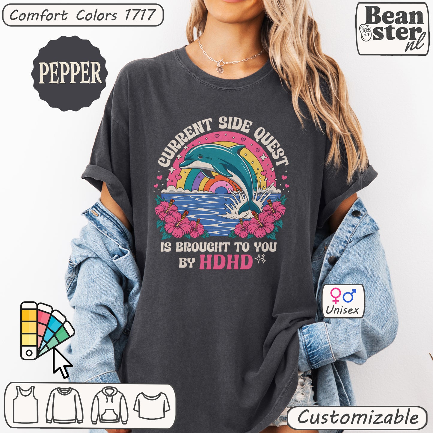 Psychedelic Dolphin ADHD Funny Graphic Tee