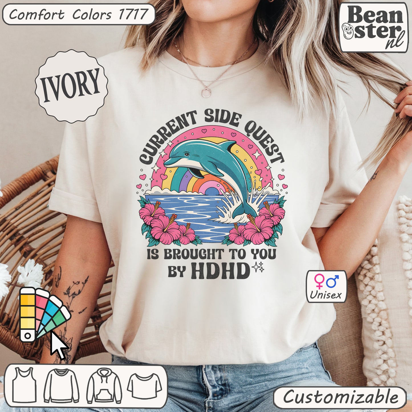 Psychedelic Dolphin ADHD Funny Graphic Tee