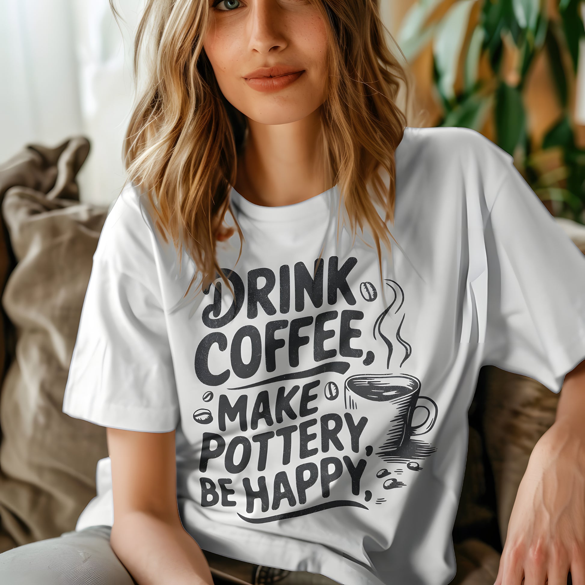 Drink Coffee Make Pottery Be Happy T-Shirt Gift