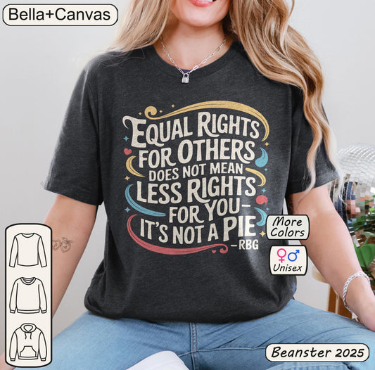 Original “Equal Rights” tee with bold font. Social justice shirt for activists, lawyers & allies. Equal doesn’t mean less. It’s not a pie.