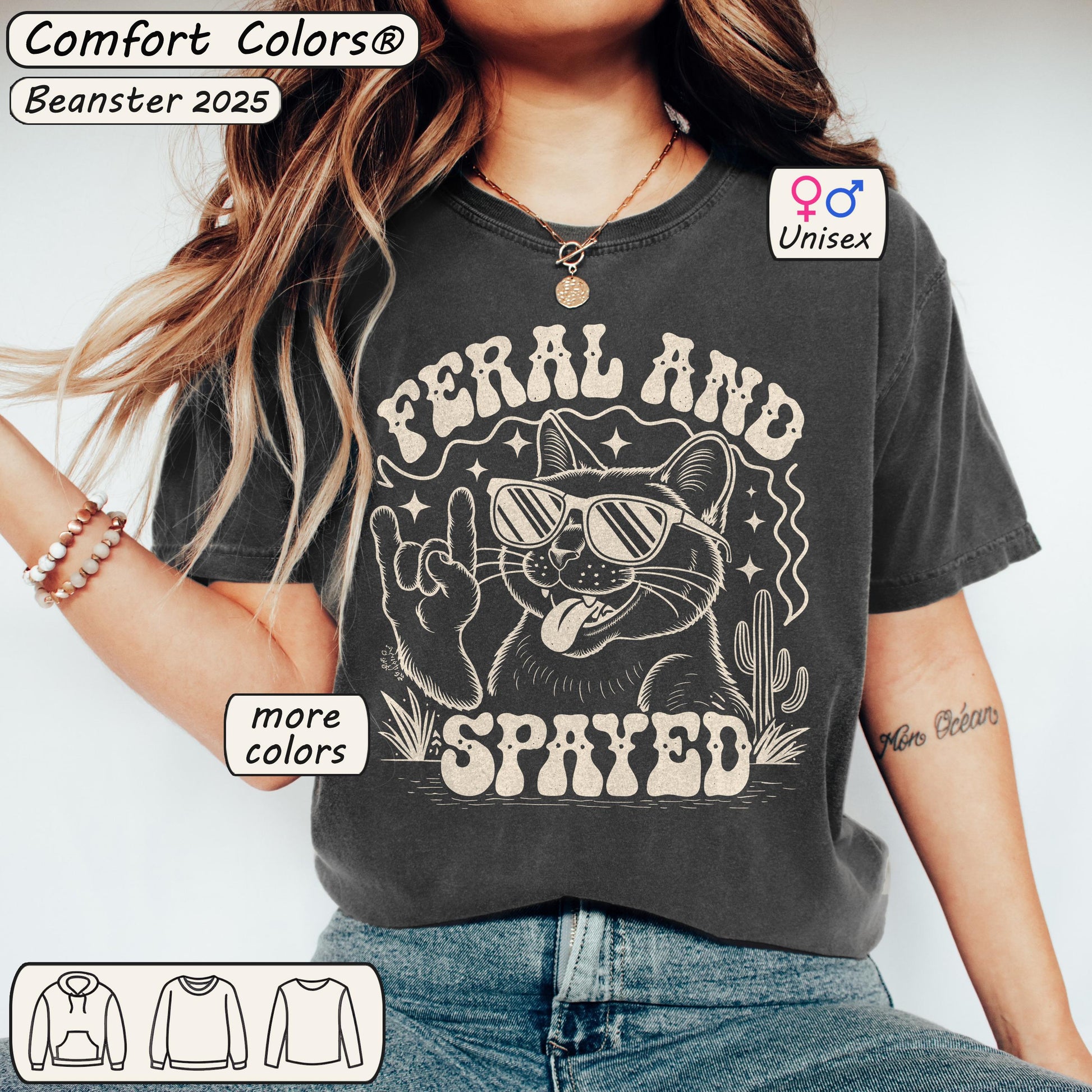 Feral and Spayed Cat Tee – Funny Retro Feminist Shirt