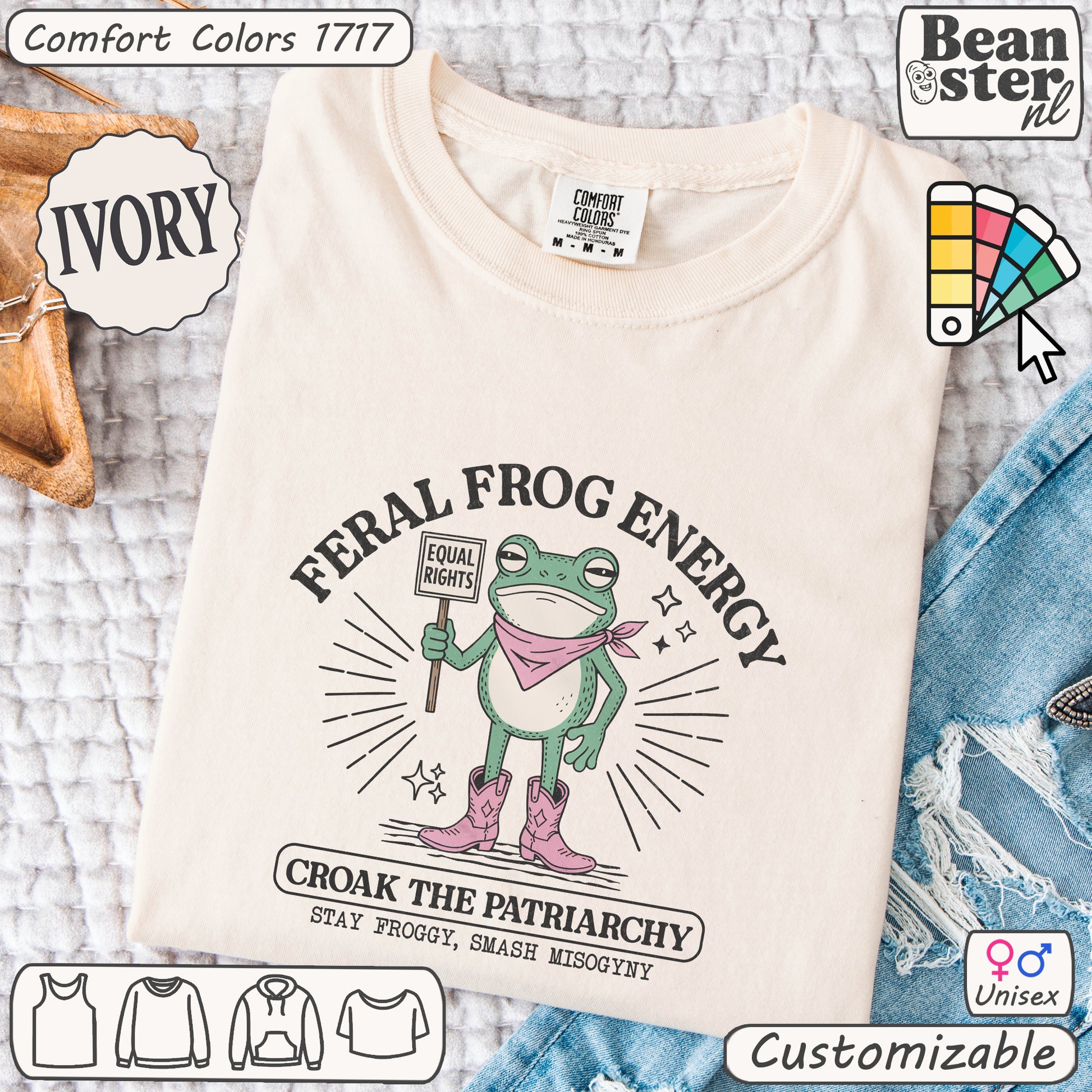 Feral frog protest t-shirt with quirky feminist design
