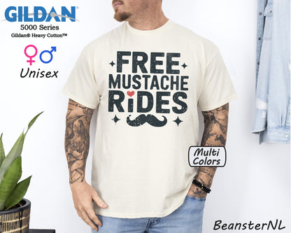 Free Mustache Rides Shirt – Funny Hipster Tee for Men & Cowboys

