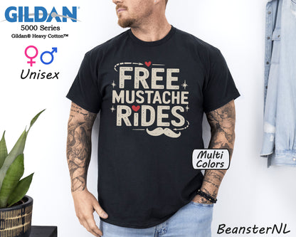 Free Mustache Rides Shirt – Funny Hipster Tee for Men & Cowboys

