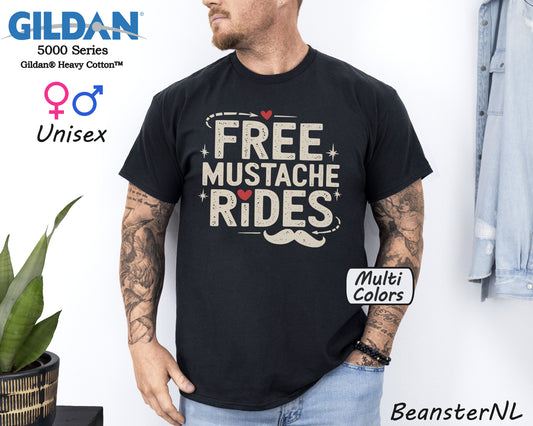 Free Mustache Rides Shirt – Funny Hipster Tee for Men & Cowboys

