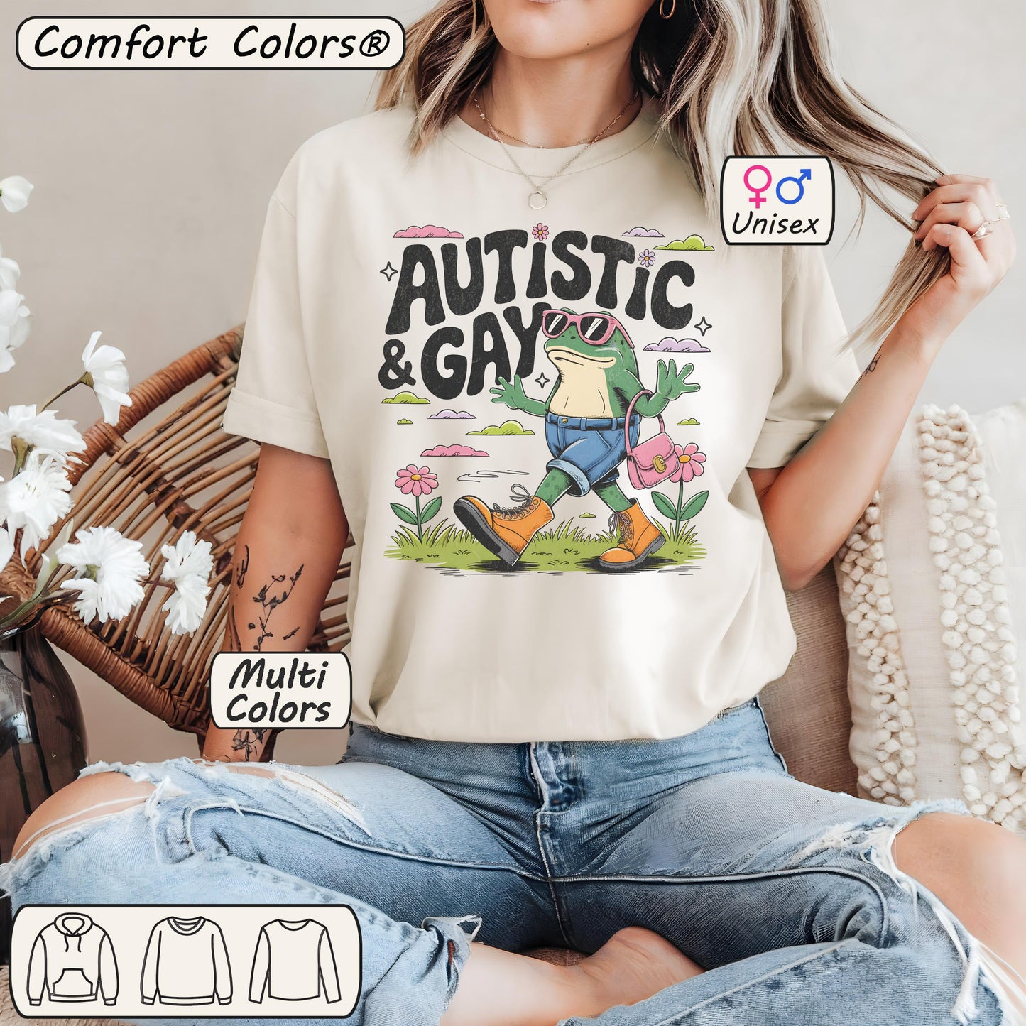 Funny Autistic and Gay Frog T-Shirt | Quirky Meme Tee