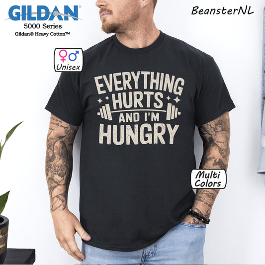 Funny Gym Shirt – “Everything Hurts and I’m Hungry” Tee