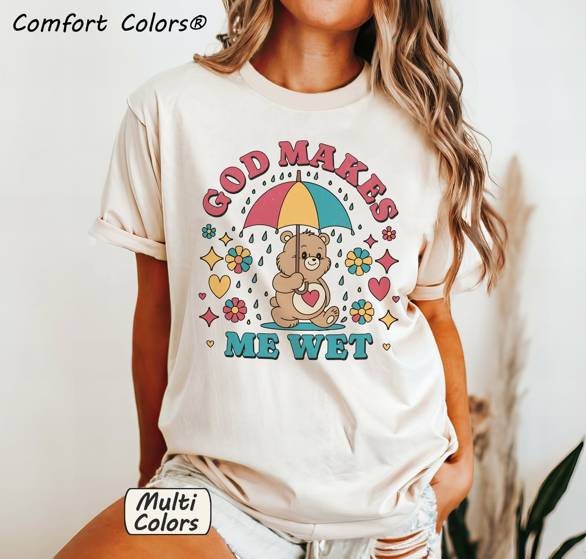 God Makes Me Wet T-Shirt – Funny Cartoon Oversized Tee