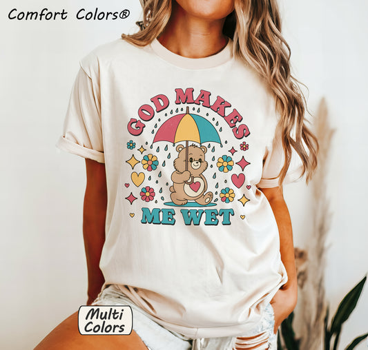 God Makes Me Wet T-Shirt – Funny Cartoon Oversized Tee