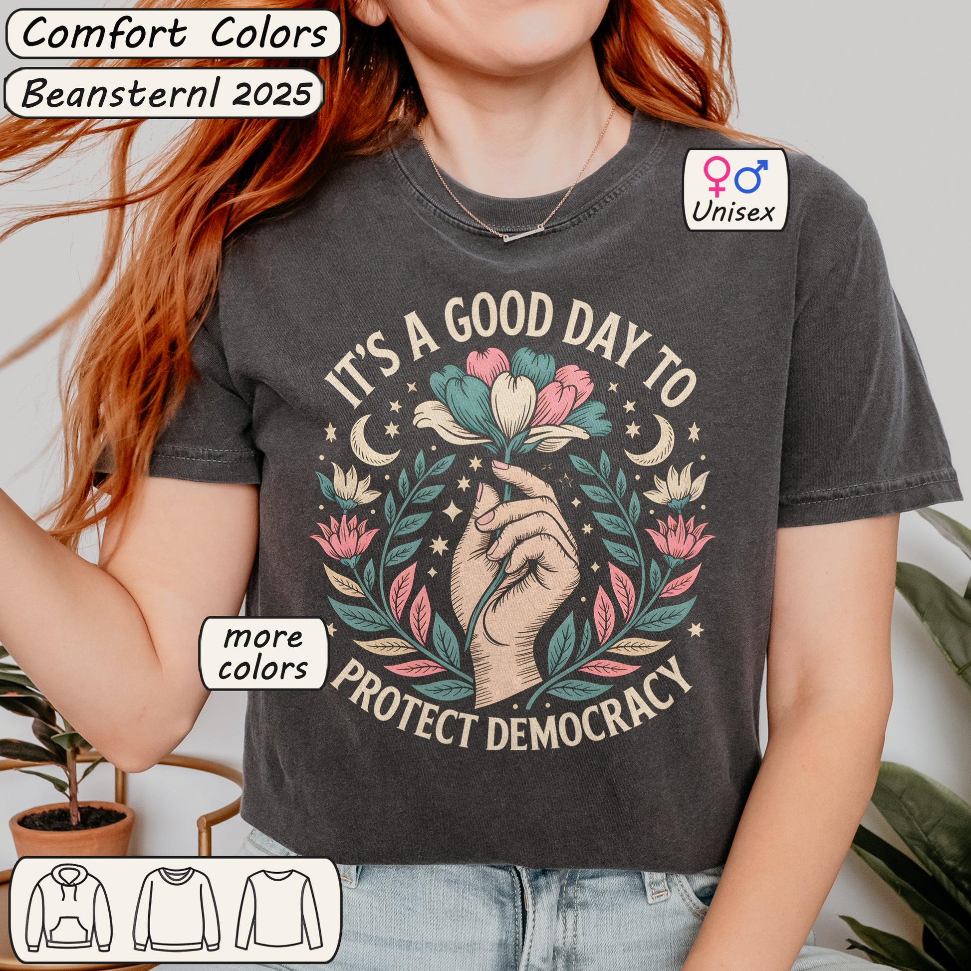 Good Day to Protect Democracy T-Shirt – Vintage Floral 🌼