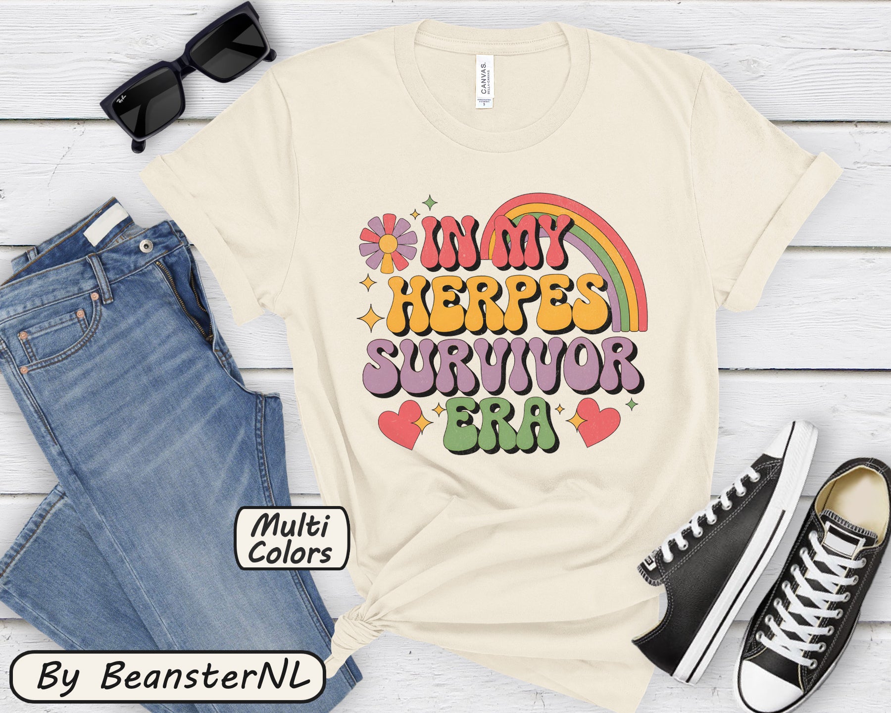 Herpes Survivor Era Tee – Groovy 70s Rainbow Shirt