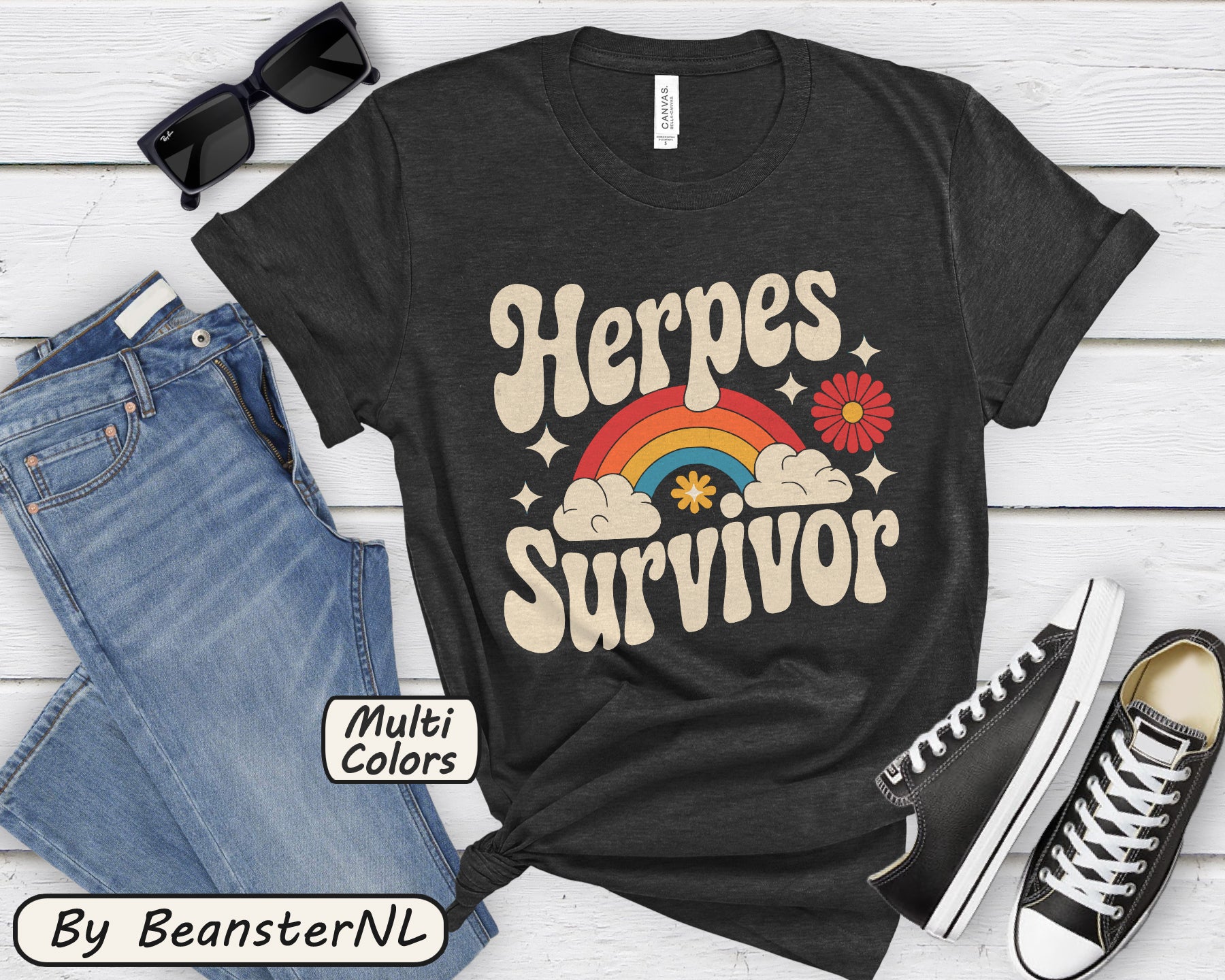 Herpes Survivor T-Shirt – Funny Retro STD Rainbow Tee