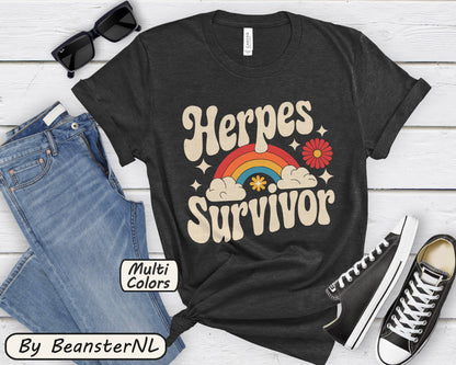 Herpes Survivor T-Shirt – Funny Retro STD Rainbow Tee