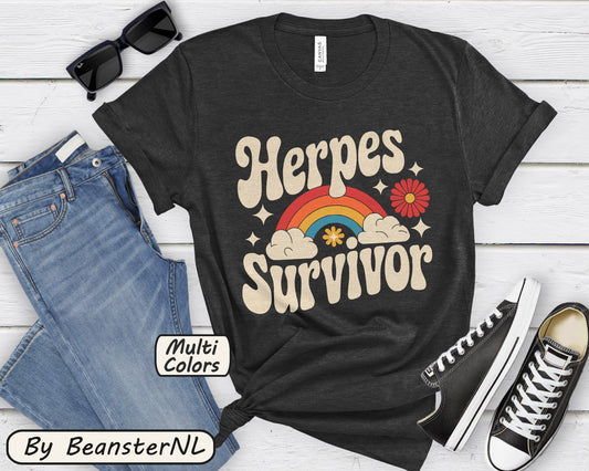 Herpes Survivor T-Shirt – Funny Retro STD Rainbow Tee