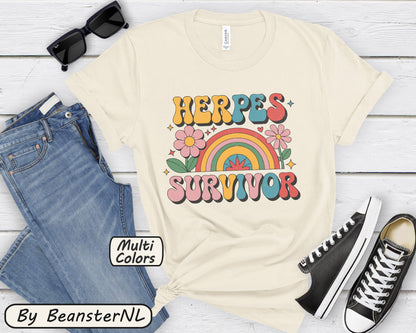 Herpes Survivor T-Shirt – Funny Retro STD Rainbow Tee