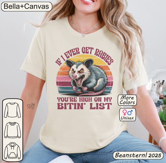 If I Ever Get Rabies Angry Opossum Funny Graphic Tee