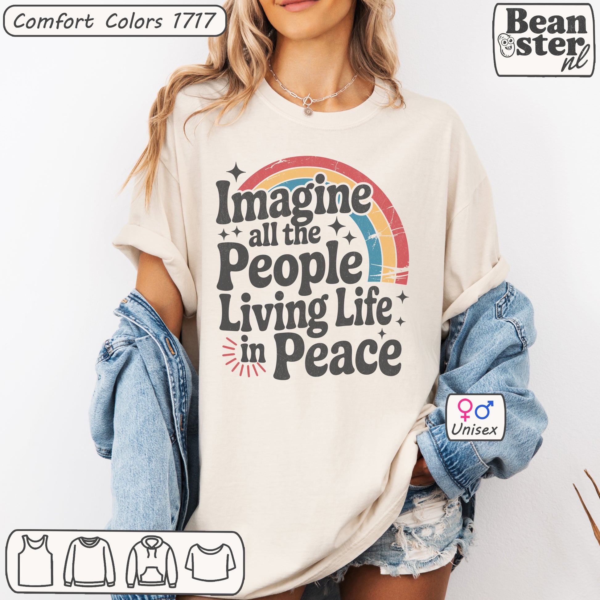 Imagine Peace Activist T-Shirt – Retro Rainbow Design