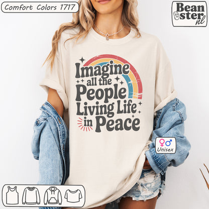 Imagine Peace Activist T-Shirt – Retro Rainbow Design