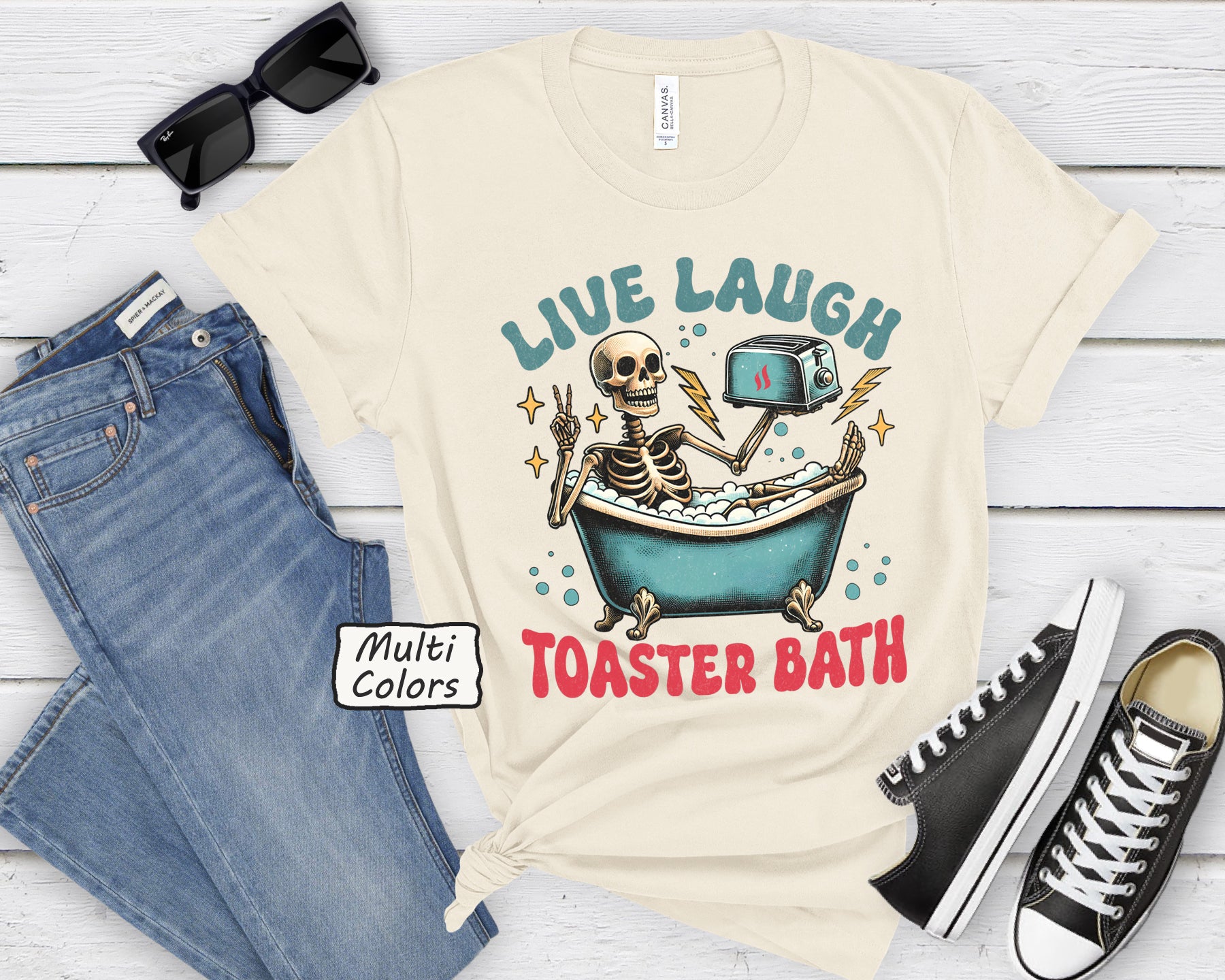 Live Laugh Toaster Bath T-Shirt | Funny Dark Humor Tee