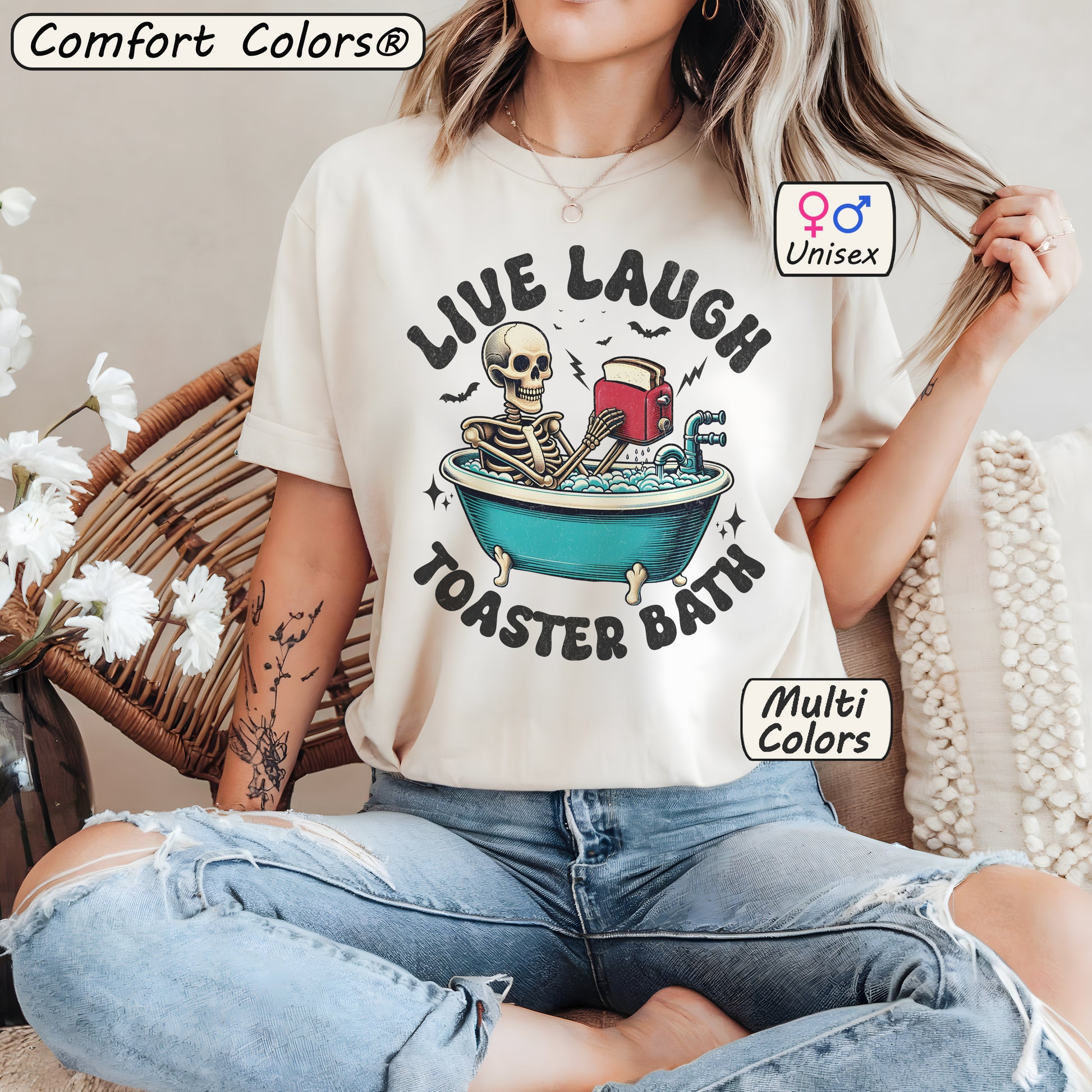 Live Laugh Toaster Bath Tee – Funny Dark Humor Skeleton Shirt
