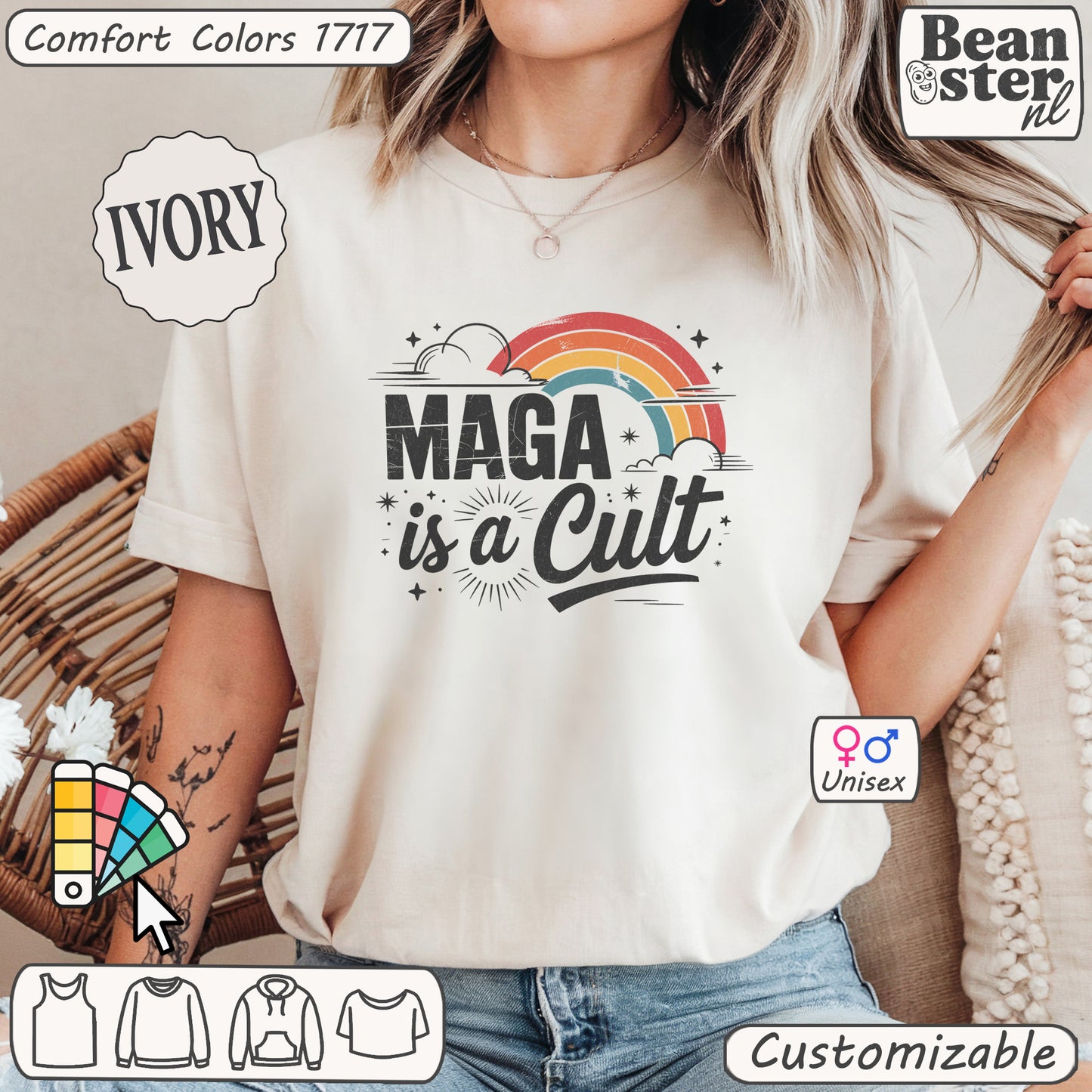 Retro Rainbow “Maga Is A Cult” Protest T-Shirt
