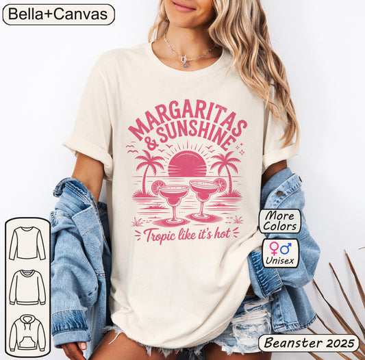 Margaritas and Sunshine Tee – Retro Beach Vibes Shirt 🌞🍹