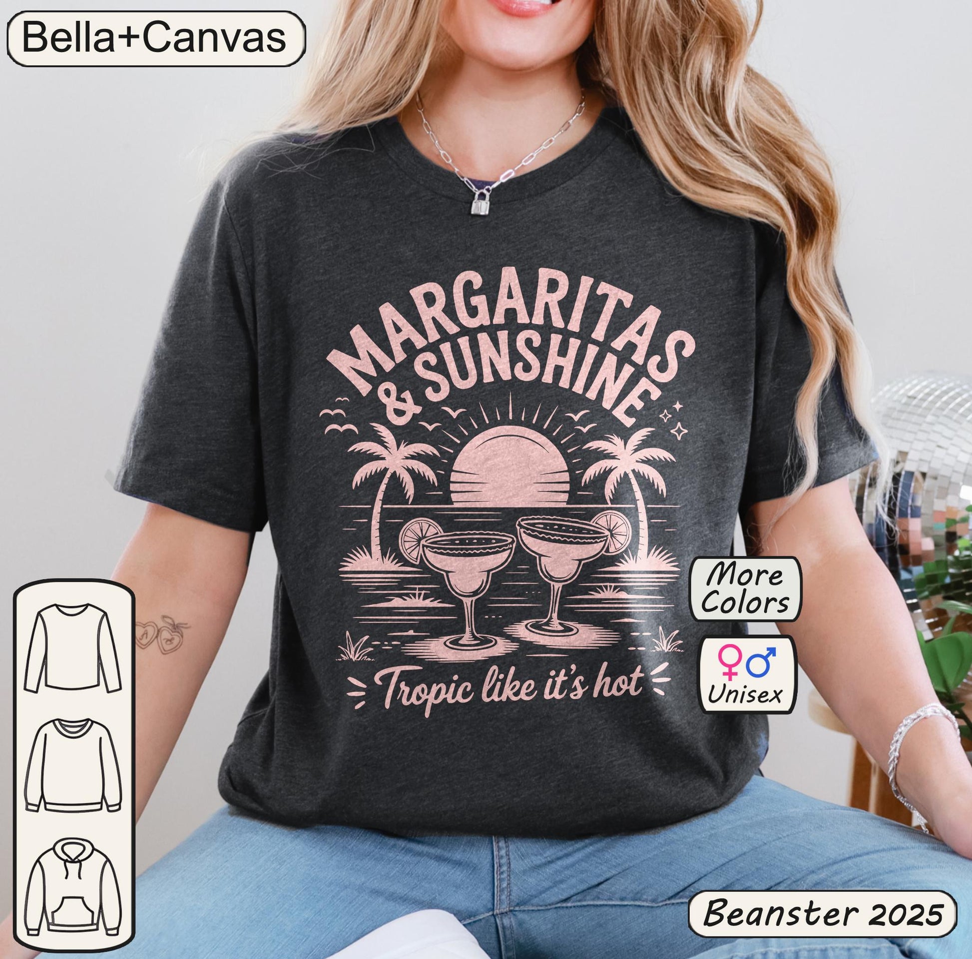 Margaritas and Sunshine Tee – Retro Beach Vibes Shirt 🌞🍹