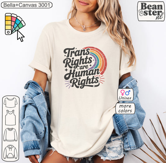 Model wearing Trans Rights Human Rights vintage graphic tee