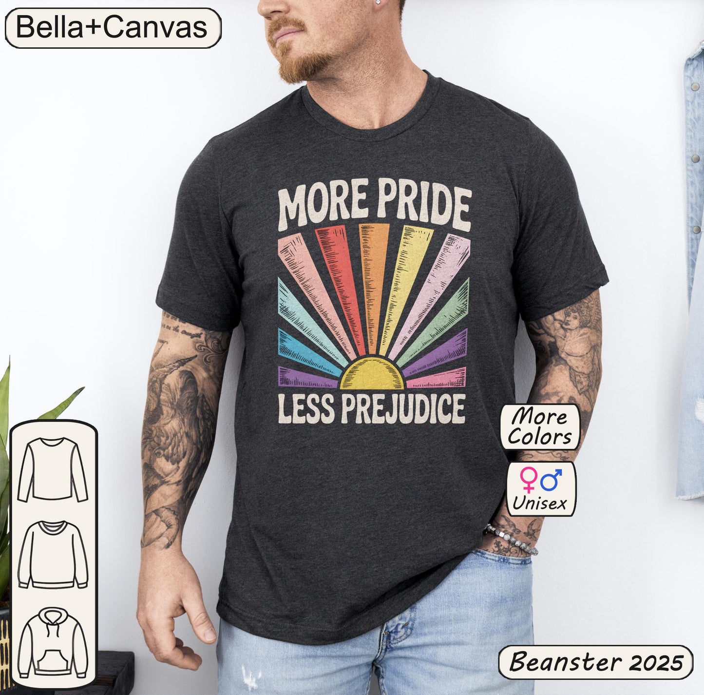 More Pride Less Prejudice Retro Rainbow Tee 🌈